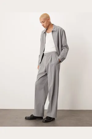 ASOS Pantalones de vestir grises de corte ancho con raya diplomática y cinturilla elástica de (parte de un conjunto)