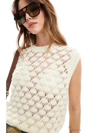Miss Selfridge Chaleco color de punto pointelle de -Blanco