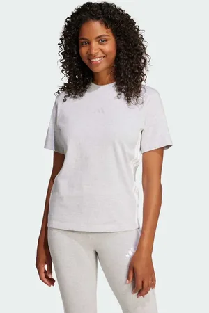 adidas Camiseta gris claro jaspeado y blanca básica con detalle de 3 rayas de algodón Essentials de