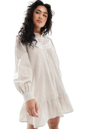 Miss Selfridge Vestido camisero a rayas con detalle bordado de