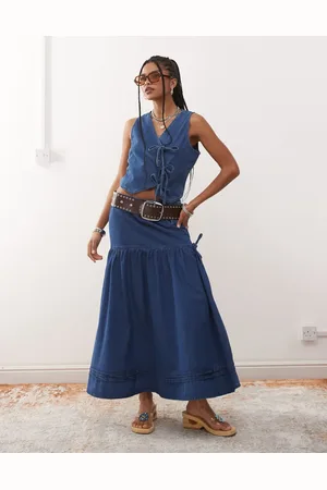 Reclaimed Falda vaquera estilo pradera con detalle de lazo de (parte de un conjunto)-Azul