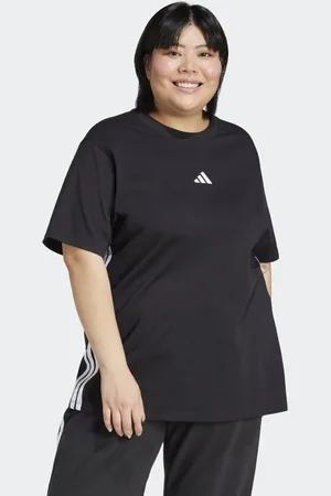 adidas Camiseta negra y blanca con 3 rayas de algodón Essentials de Plus-Negro