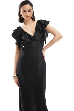 New Look Vestido midi con volantes en las mangas de satén de