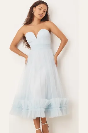 Lace & Beads Vestido semilargo con cuerpo estilo corsé y bajo de volantes de tul de