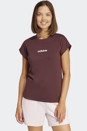 adidas Camiseta color rubí y marrón básica con logo lineal de algodón Essentials Linear de -Rojo