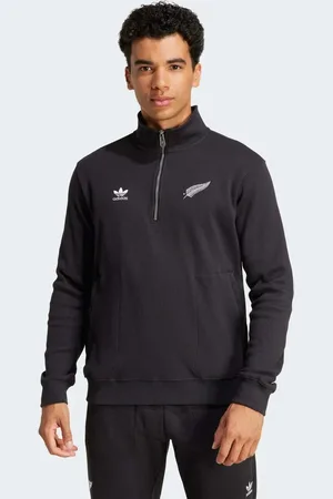 adidas Sudadera negra con media cremallera y diseño de los All Blacks de punto gofrado Essentials de -Negro