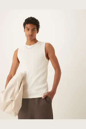 ASOS Camiseta color crema ajustada sin mangas de canalé texturizado de -Blanco