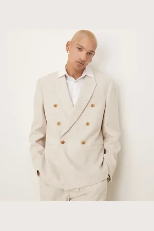 ASOS Chaqueta de traje de corte estándar con doble botonadura de mezcla de lino de -Neutro