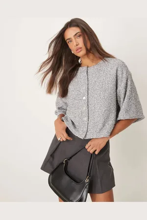 ASOS Top negro y blanco jaspeado de corte cuadrado con hombros caídos de punto mullido de -Multicolor