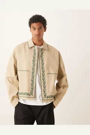 ASOS Chaqueta Harrington color piedra con bordados de -Neutro