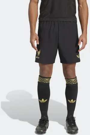 adidas Pantalones cortos negros y dorados con diseño de la selección de México 25 de