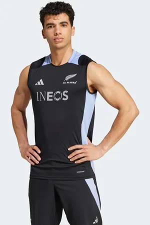 adidas Camiseta negra sin mangas con diseño de rugby de los All Blacks Aeroready de -Negro