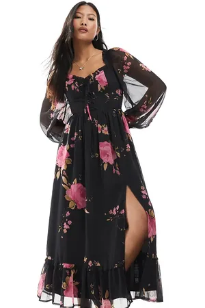 Miss Selfridge Vestido largo de manga larga con y detalle estilo corsé de -Multicolor