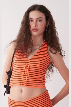 COLLUSION Top a rayas con cuello halter de punto de