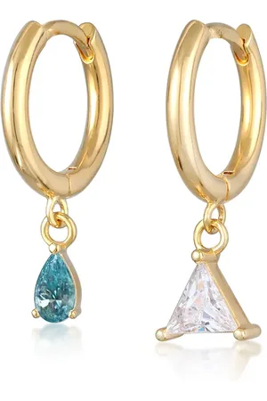 Elli Pendientes de aro dorados de estilo criollo con charms colgantes de cristal triangular y en forma de lágrima para mujer de