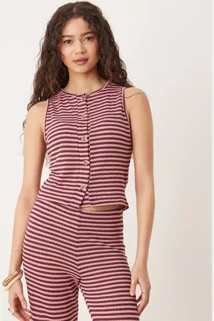 ASOS Chaleco rosa y burdeos a rayas abotonado de punto de (parte de un conjunto)