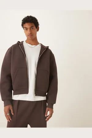 ASOS Sudadera marrón de corte cuadrado extragrande con capucha y cremallera de tejido grueso efecto neopreno de