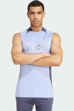 adidas Camiseta azul luminoso sin mangas con diseño de rugby de los All Blacks Aeroready de