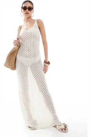 ONLY Vestido largo beis de croché de -Neutro