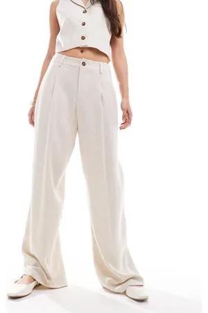 Miss Selfridge Pantalones de sastre de pernera ancha de tejido flameado de mezcla de lino de - neutro