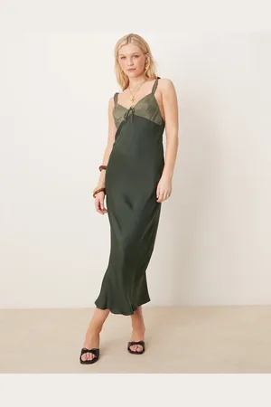 ASOS Vestido midi verde con diseño color block, copas en contraste y volantes de satén de -Multicolor