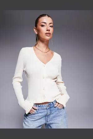 ASOS Cárdigan color de corte depurado con volantes en los bordes de -Rojo