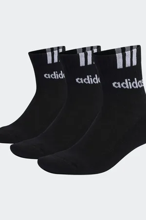 adidas Pack de 3 pares de calcetines de color negro y blanco de media caña con logo lineal y detalle de 3 rayas Cushioned de