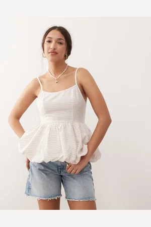 Miss Selfridge Top corsetero beis a rayas con diseño abullonado de -Multicolor