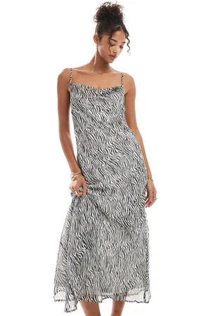 VERO MODA Vestido midi de tirantes con estampado de cebra y cuello desbocado Smilla de -Blanco