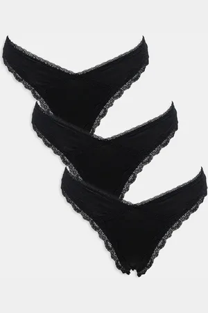ASOS Pack de 3 tangas negros de pernera alta con ribetes de encaje Viv de