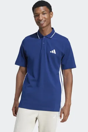 adidas Polo azul oscuro y blanco básico con detalle de 3 rayas de piqué Essentials de