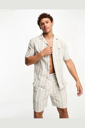 Only & Sons Camisa a rayas color salvia con cuello de solapas de mezcla de lino de (parte de un conjunto)-Gris