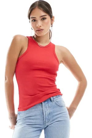New Look Camiseta roja sin mangas con cuello de nadadora de -Rojo