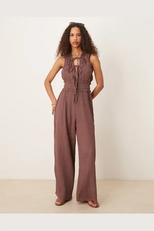 ASOS Mono largo marrón con pecho fruncido de tejido doble de