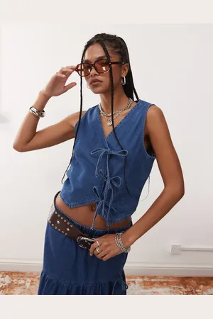 Reclaimed Chaleco vaquero con detalles de lazadas de (parte de un conjunto)-Azul