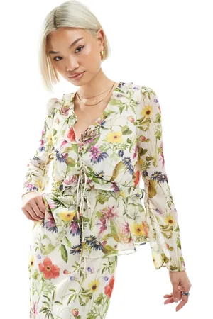 French Connection Blusa blanca con estampado floral de tejido rugoso Hallie de (parte de un conjunto)-Multicolor
