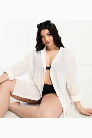 ASOS Camisa playera blanca de tejido efecto rugoso de algodón de Curve