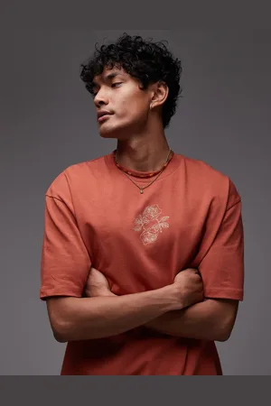 Topman Camiseta color extragrande con bordado de rosas de -Marrón