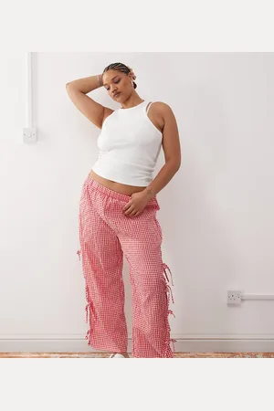 Noisy May Pantalones a cuadros vichy rojos de pernera ancha con detalle de lazada de