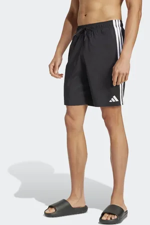 adidas Shorts de baño de 8" negros y blancos con detalle de 3 rayas de