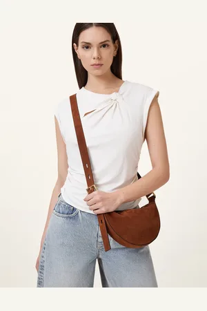 AllSaints Bandolera marrón en forma de medialuna de ante de