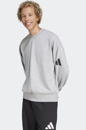 adidas Sudadera gris medio jaspeado y negra básica de corte suelto con logo de 3 barras Essentials de