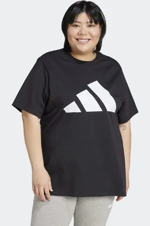 adidas Camiseta negra y blanca básica con logo grande de algodón Essentials de Plus-Negro