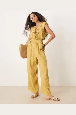 ASOS Mono largo con pecho fruncido de tejido doble de -Neutro