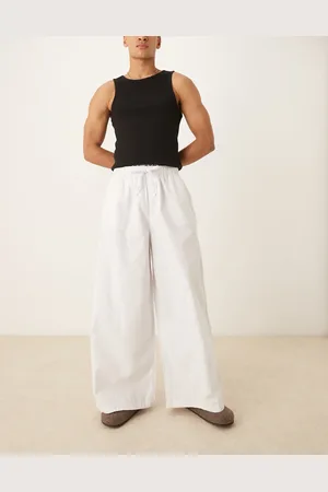 ASOS Pantalones blancos muy holgados de mezcla de lino de
