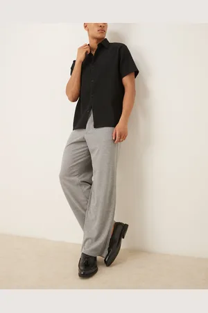 ASOS Pantalones de vestir grises de pernera ancha con pinzas dobles de tejido texturizado de