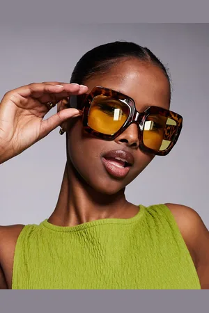 Kaiia Gafas de sol marrón efecto carey cuadradas, gruesas y extragrandes con lentes amarillas exclusivas de -Multicolor