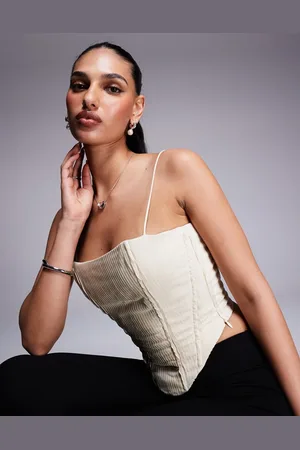 Princess Polly Top corsetero color plisado con detalle de cordones en la espalda de -Blanco
