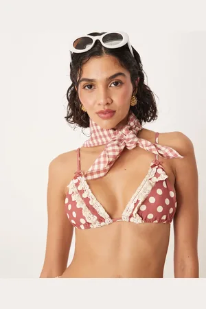 For Love & Lemons Top de bikini a cuadros vichy rojos triangular con lunares de (parte de un conjunto)