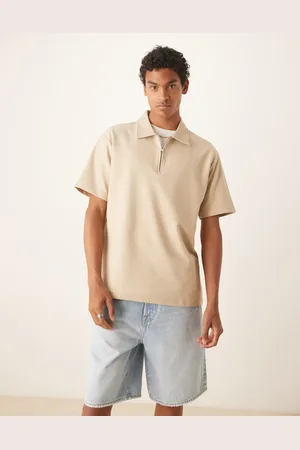 MANGO Polo claro de corte recto con cremallera corta de -Neutro